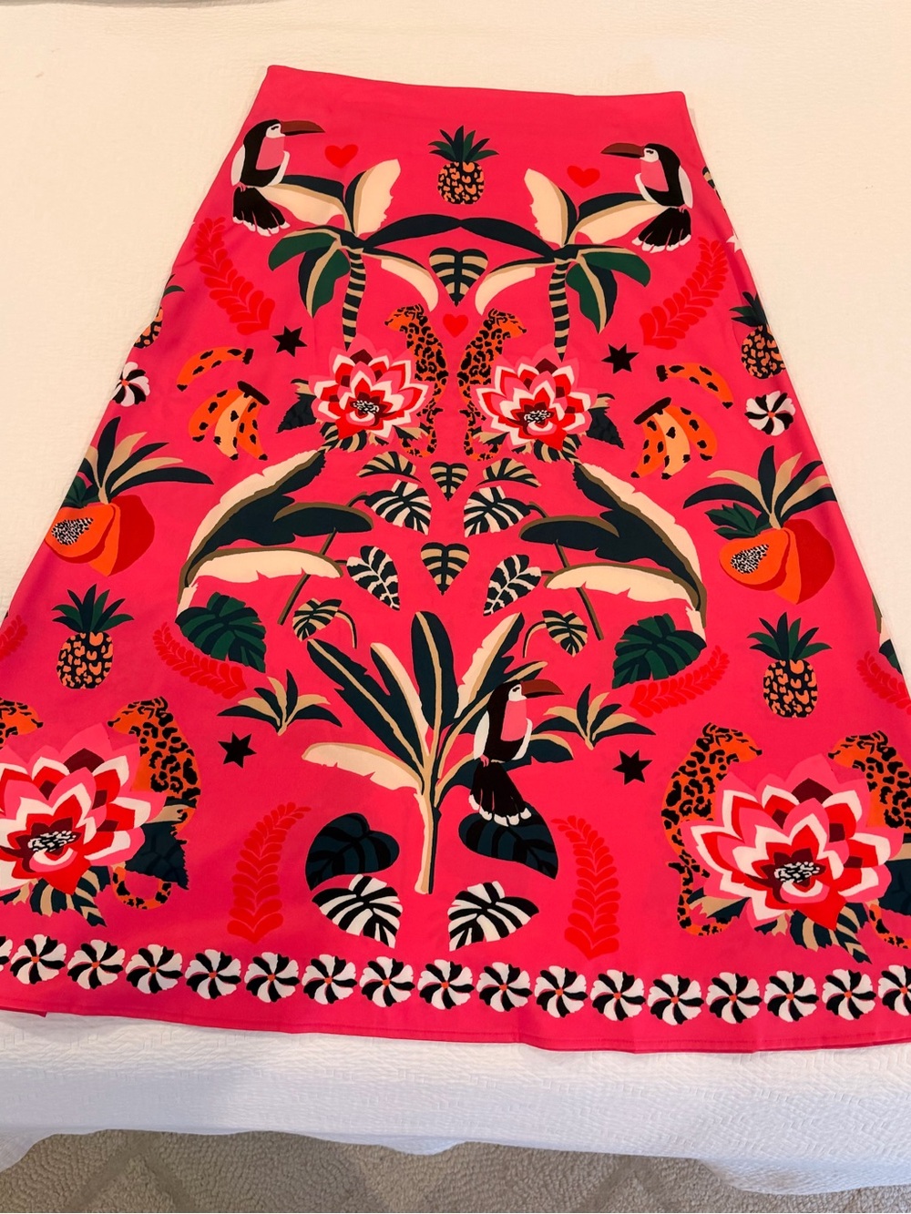 Bright Pink Tropical Print A-Line Skirt